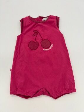 Obaibi Baby Girl Red Cherry Cotton Romper One Piece  9M Made In France